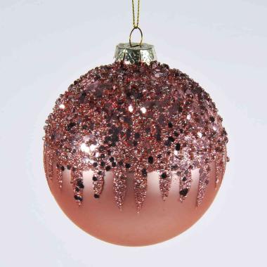 Pallina Natale Vetro cm.Ø10 Rosa con Glitter |Mazzeo