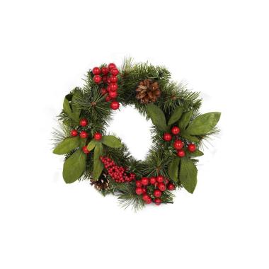 Ghirlanda cm.Ø30 Verde con Bacche Rosse con LED Batteria |Mazzeo