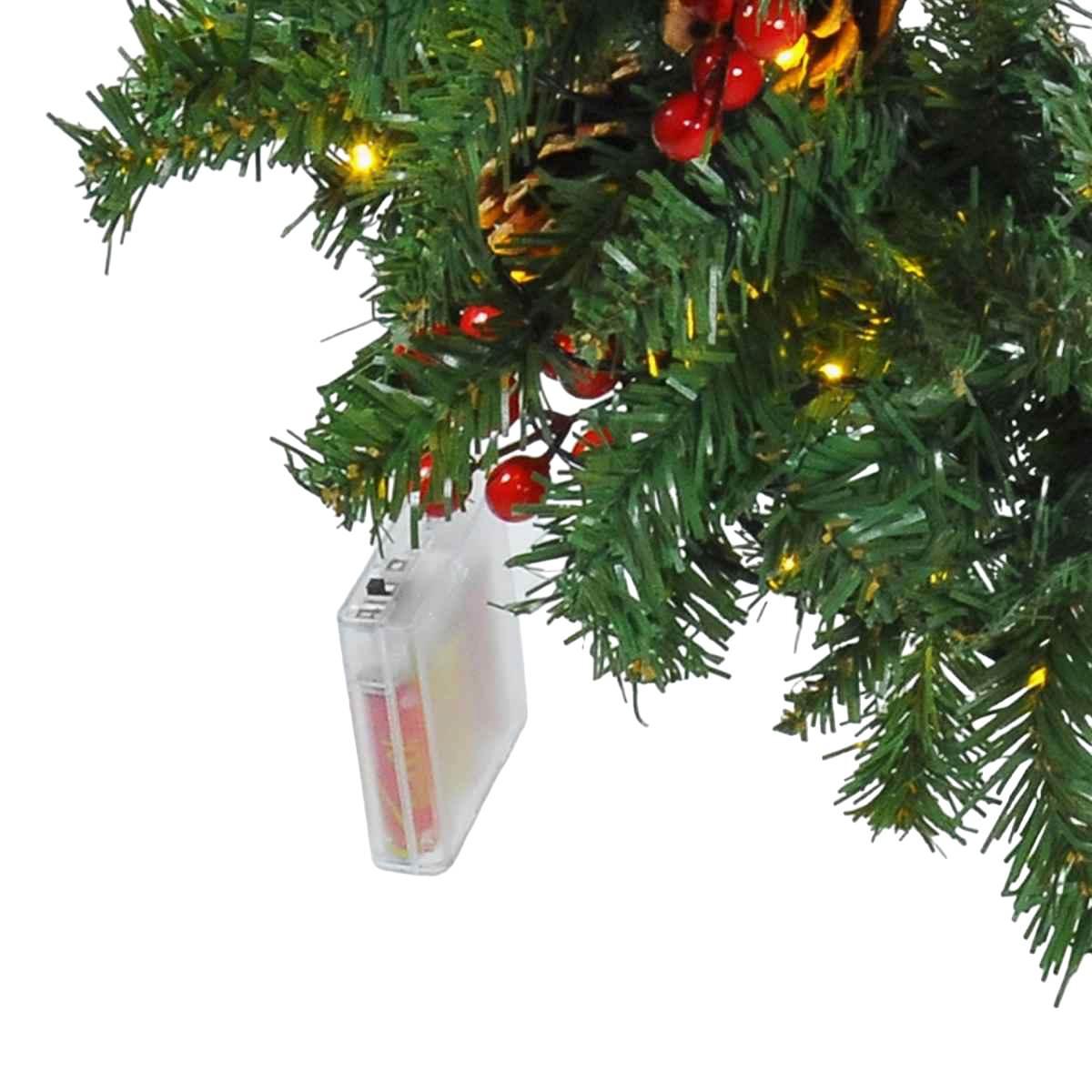Ghirlanda cm.Ø50 Verde con Bacche Rosse con LED Batteria |Mazzeo