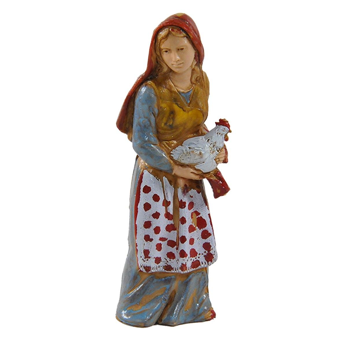 Statua cm.8 Donna con Gallina in Braccio | Moranduzzo