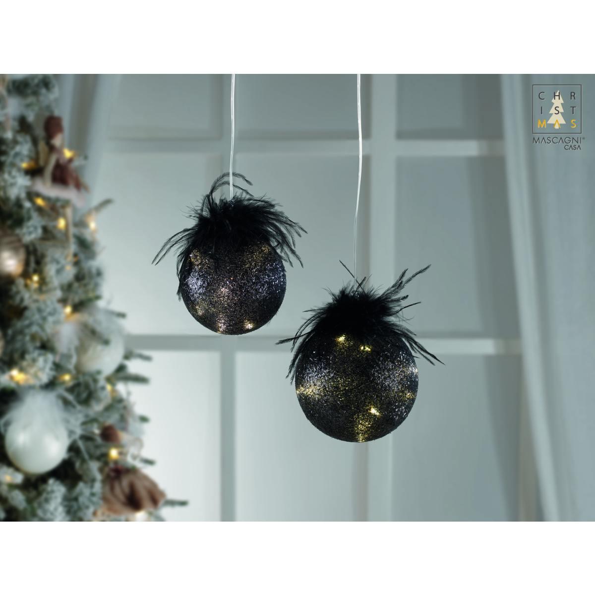 Pallina Natale Vetro cm.Ø12 Nera con Luce LED Batteria |Mascagni