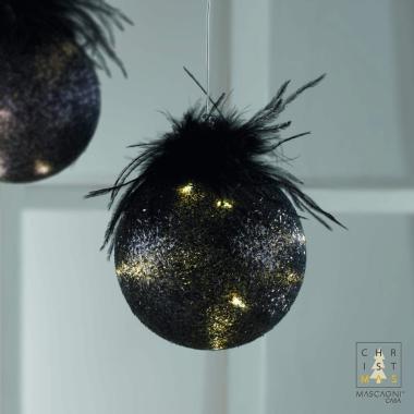 Pallina Natale Vetro cm.Ø12 Nera con Luce LED Batteria |Mascagni
