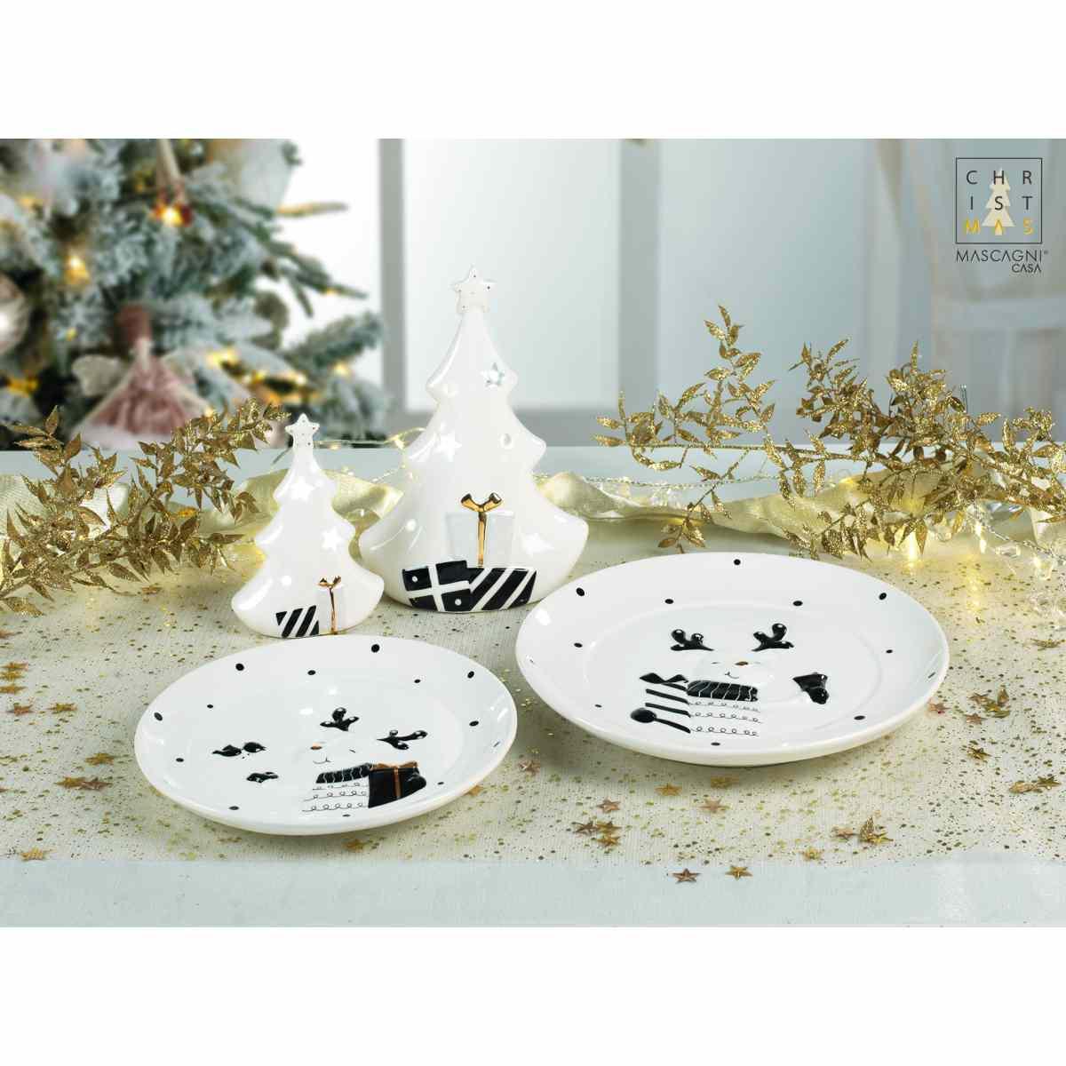 Piatto Natale Ceramica Bianco con Renna cm.Ø20