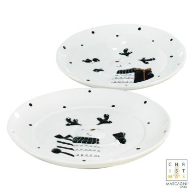 Piatto Natale Ceramica Bianco con Renna cm.Ø20