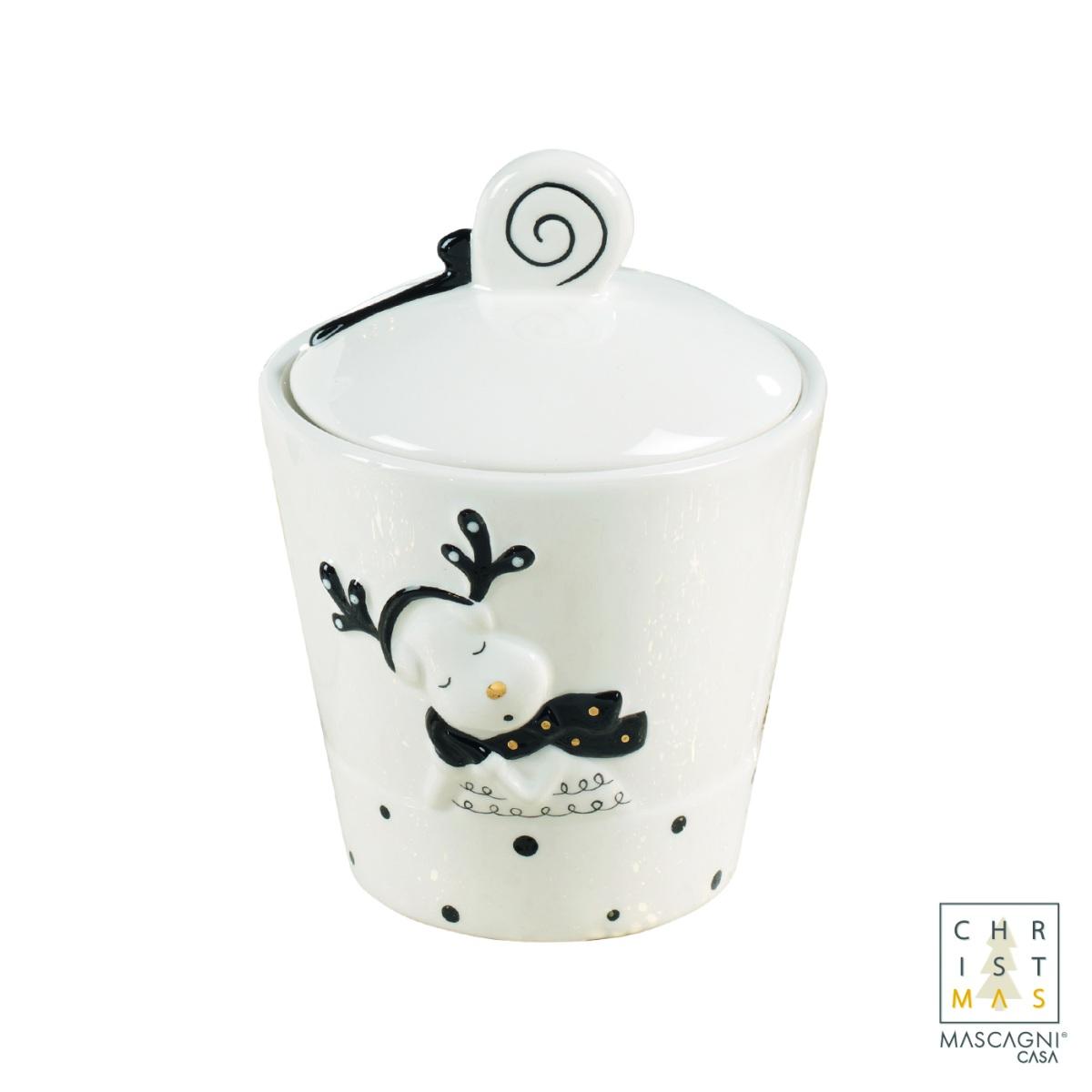 Barattolo Natale Ceramica con Renna cm.Ø12x16 |Mascagni