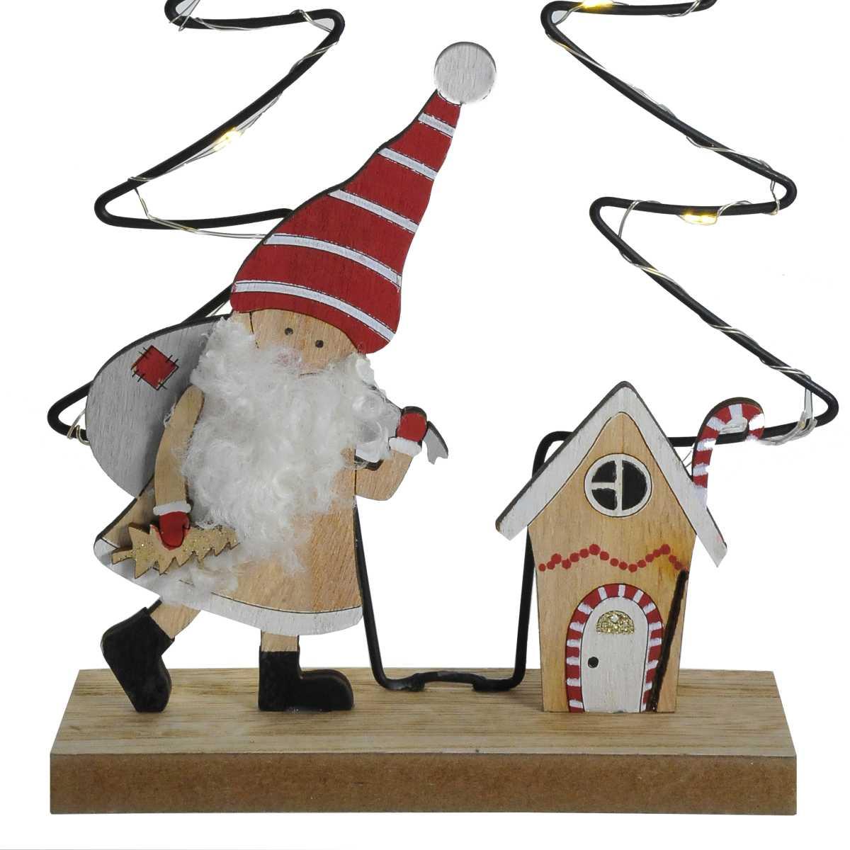 Decorazione Natalizia Albero Legno con Babbo Natale e LED cm.14x29 |Mazzeo