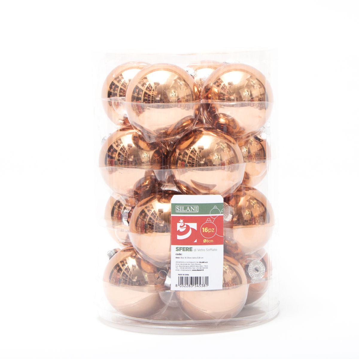 Pallina Natale Vetro cm.Ø8 Bronzo Set pz.16 |Silani
