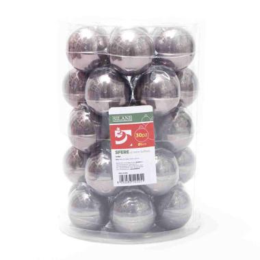 Pallina Natale Vetro cm.Ø6 Grigio Fumè Lucide Set pz.30 |Silani