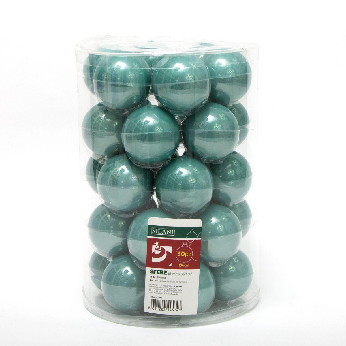 Pallina Natale Vetro cm.Ø6 Turchese Lucide Set pz.30 |Silani