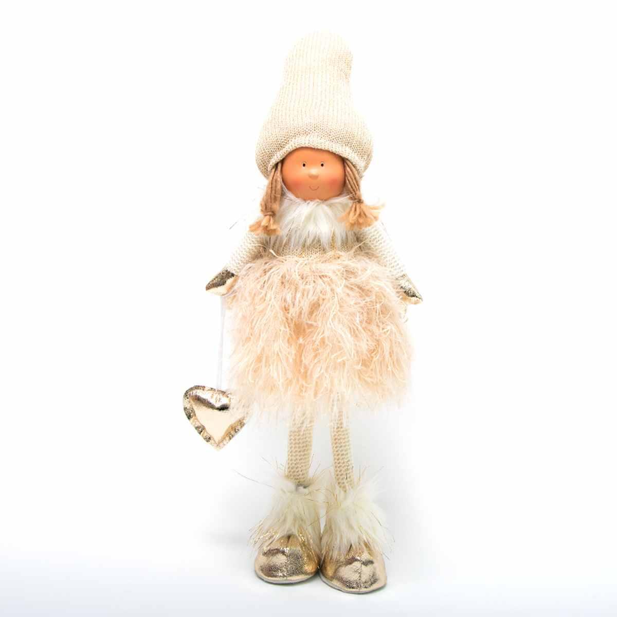 Bambina natalizia decorativa con abito bianco 39 cm