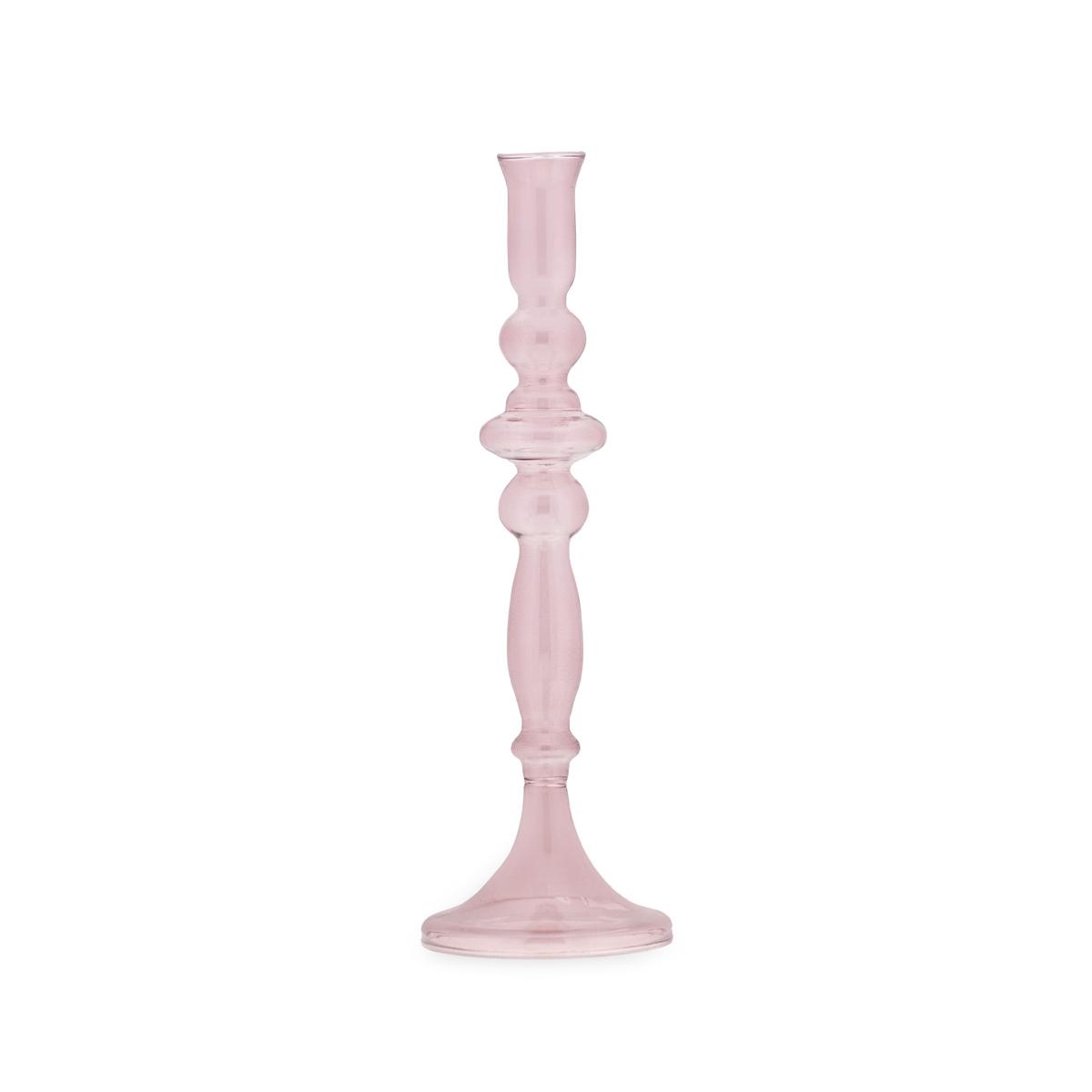 Candeliere con 1 Posto Candela Vetro Rosa cm.30 |Fade