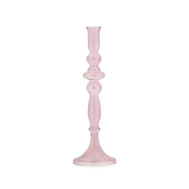 Candeliere con 1 Posto Candela Vetro Rosa cm.30 |Fade