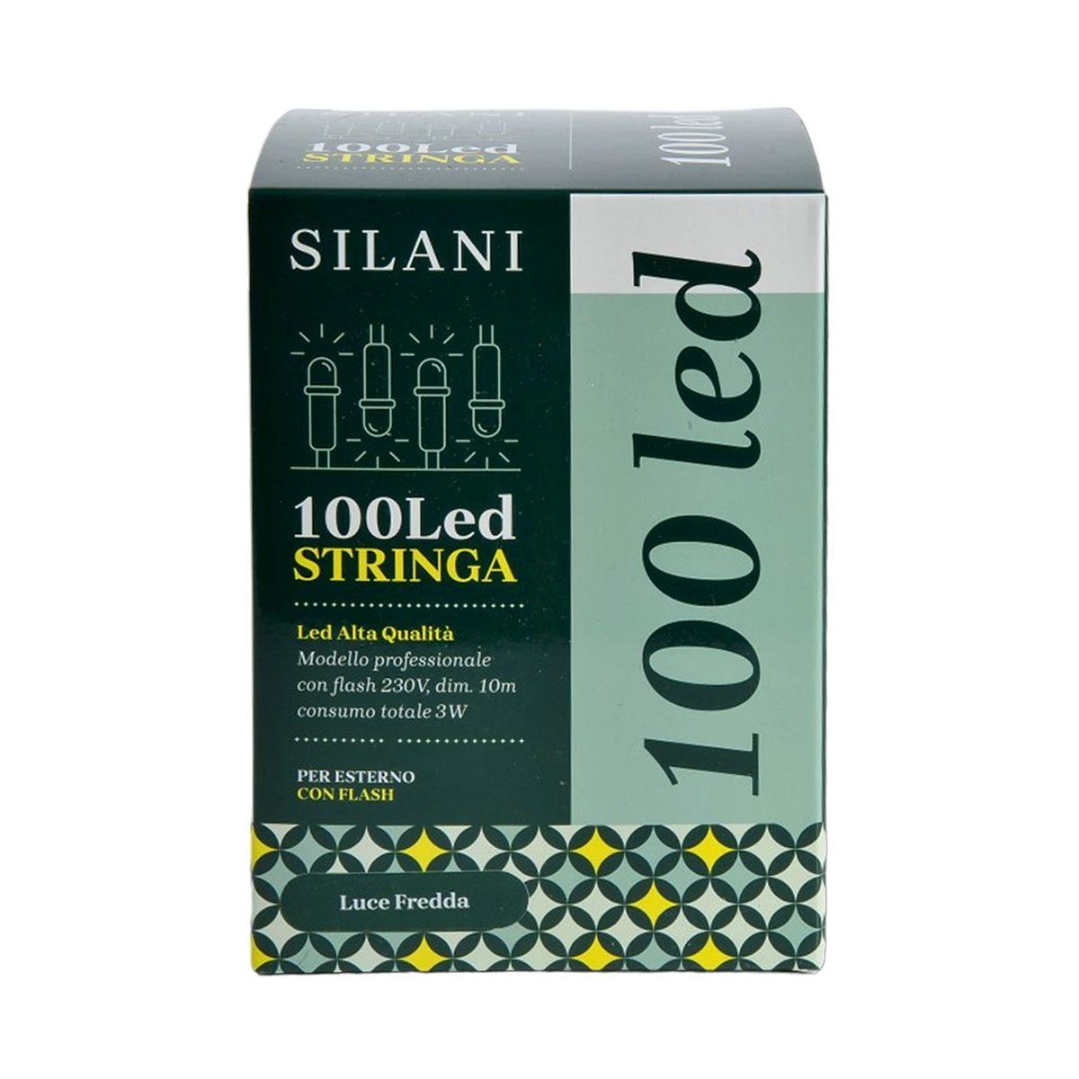 Luci Natale Esterno LED 100 Professionali Bianco Freddo/Flash Prolungabili Mt.11,5 |Silani