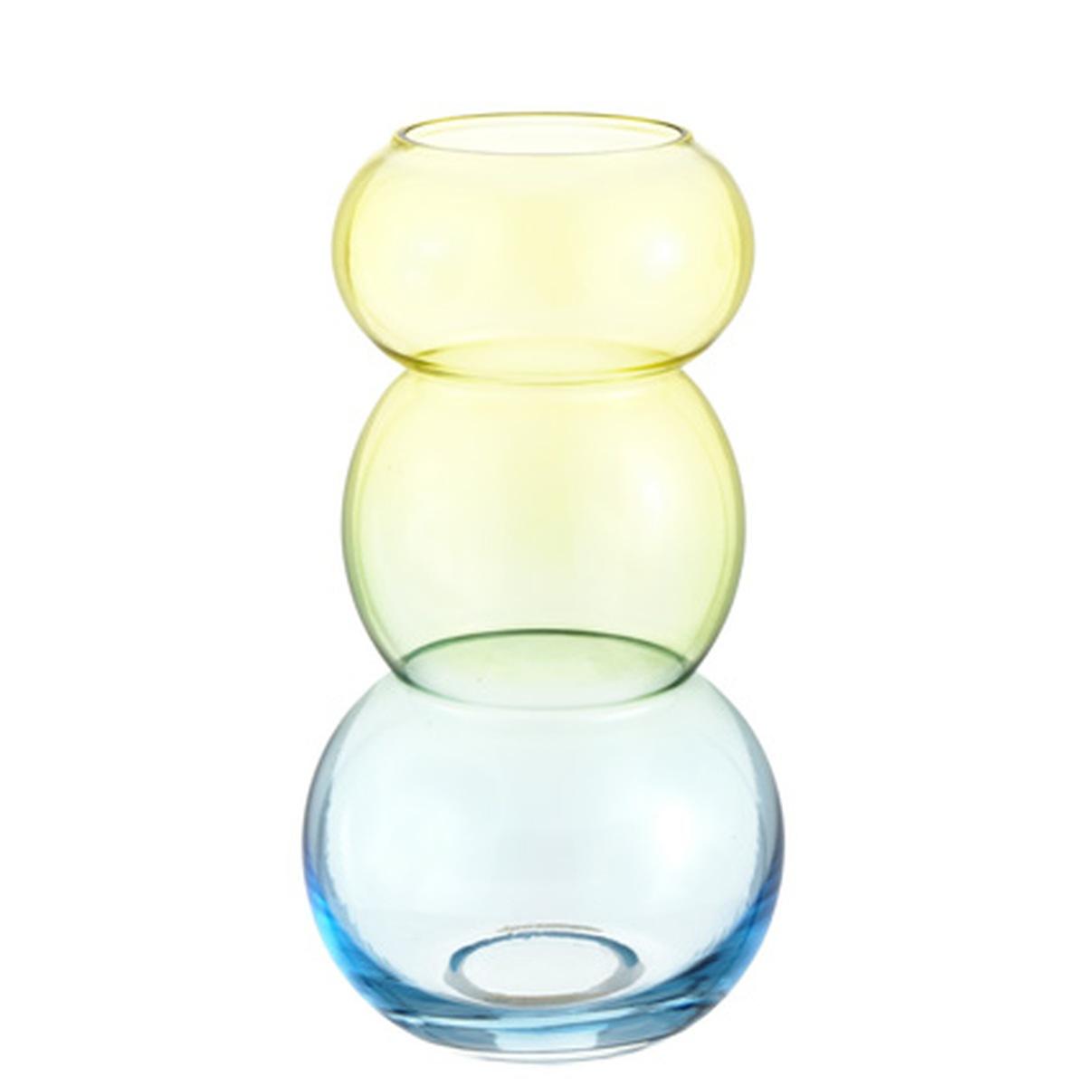 Vaso Vetro Sagomato 3 Cerchi Giallo Azzurro cm.Ø13x26 |Montemaggi