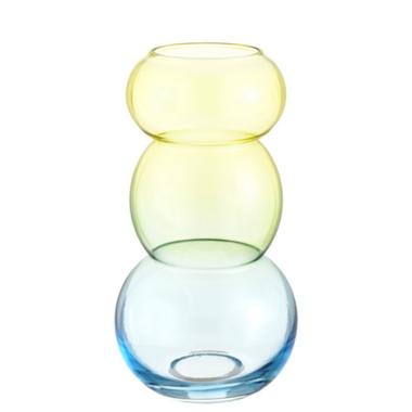 Vaso Vetro Sagomato 3 Cerchi Giallo Azzurro cm.Ø13x26 |Montemaggi