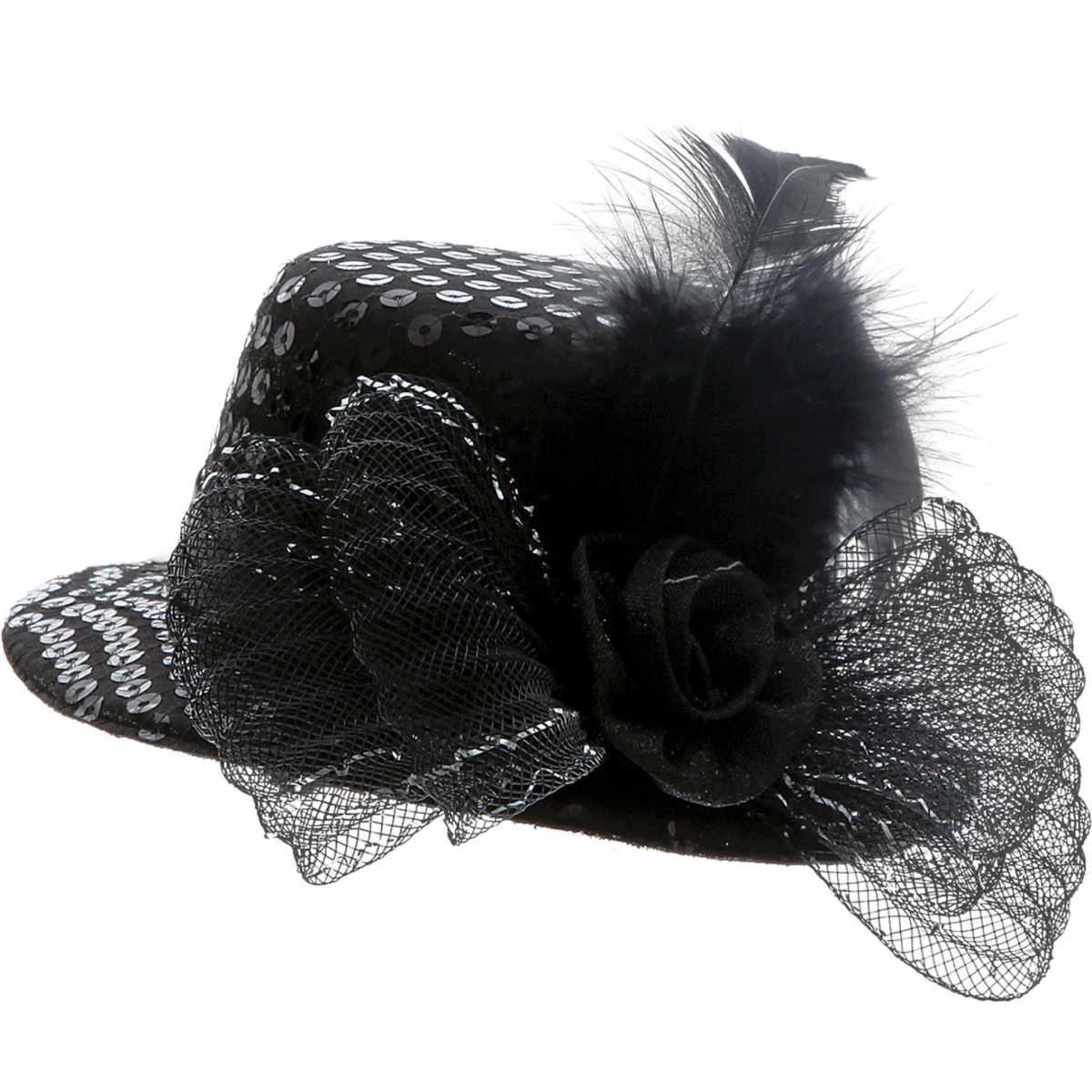 Cappello Cilindro Mini Nero Con Velo |Orlob