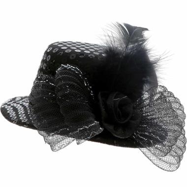 Cappello Cilindro Mini Nero Con Velo |Orlob