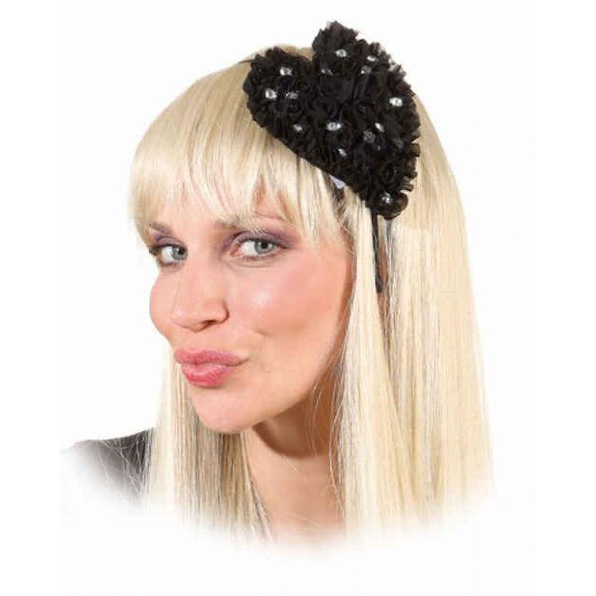 Cerchietto Cuore Con Fiori Neri E Strass |Orlob