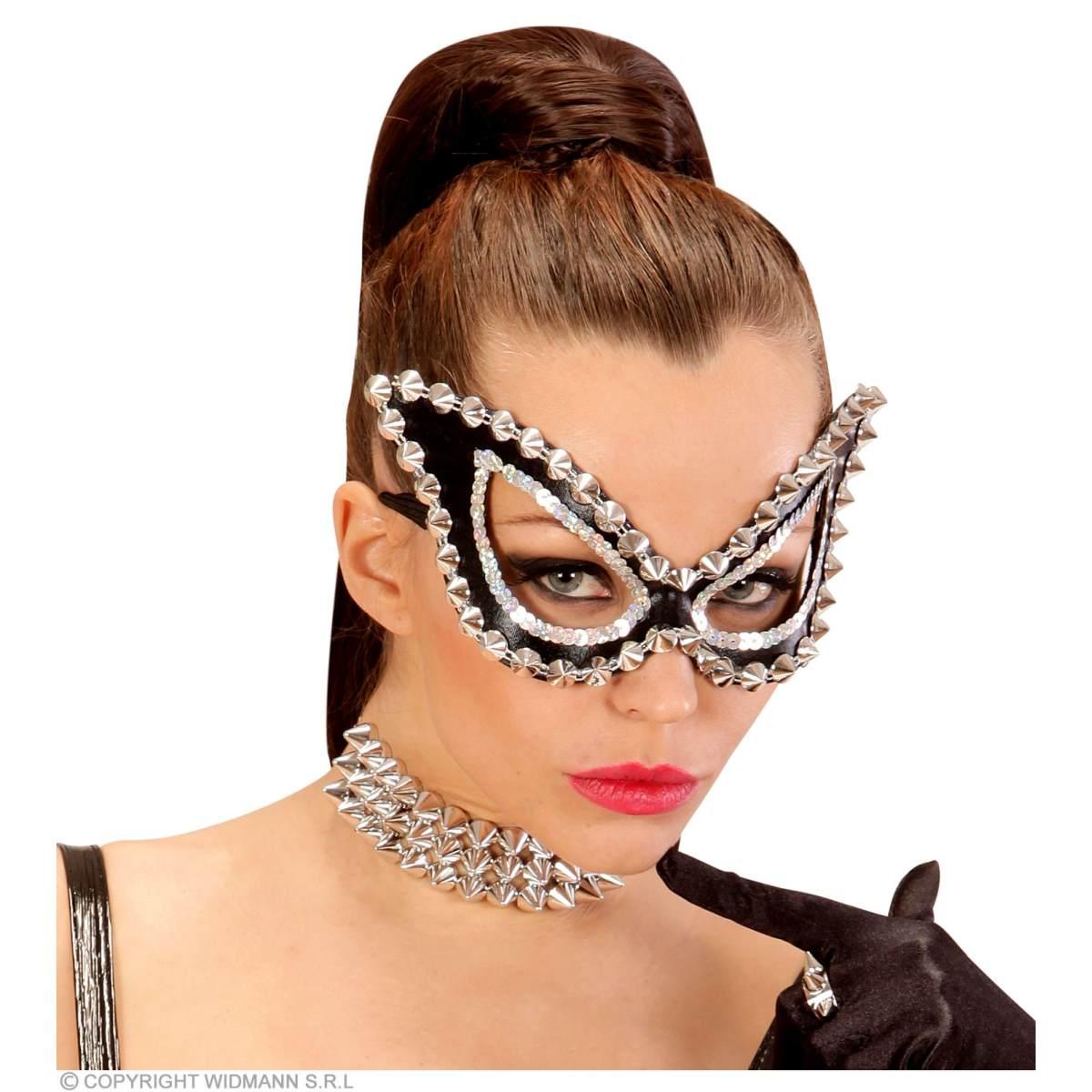 Maschera Viso Pvc Nera Con Borchie |Widmann