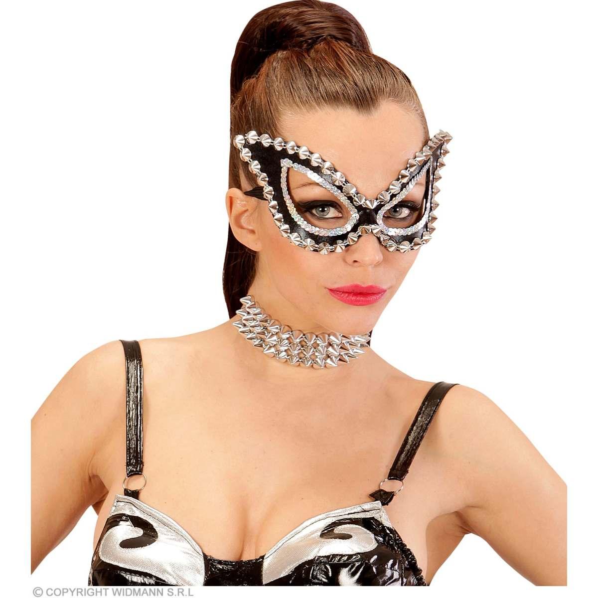Maschera Viso Pvc Nera Con Borchie |Widmann