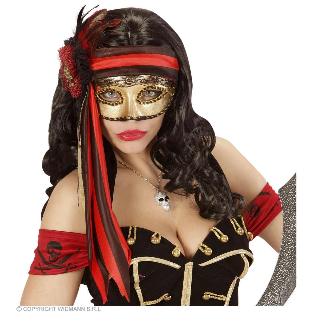 Maschera Viso Pvc Oro Con Piume E Nastri |Widmann