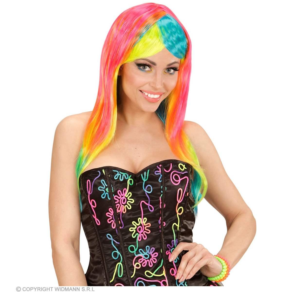 Parrucca Multicolor Liscia Con Frangia |Widmann