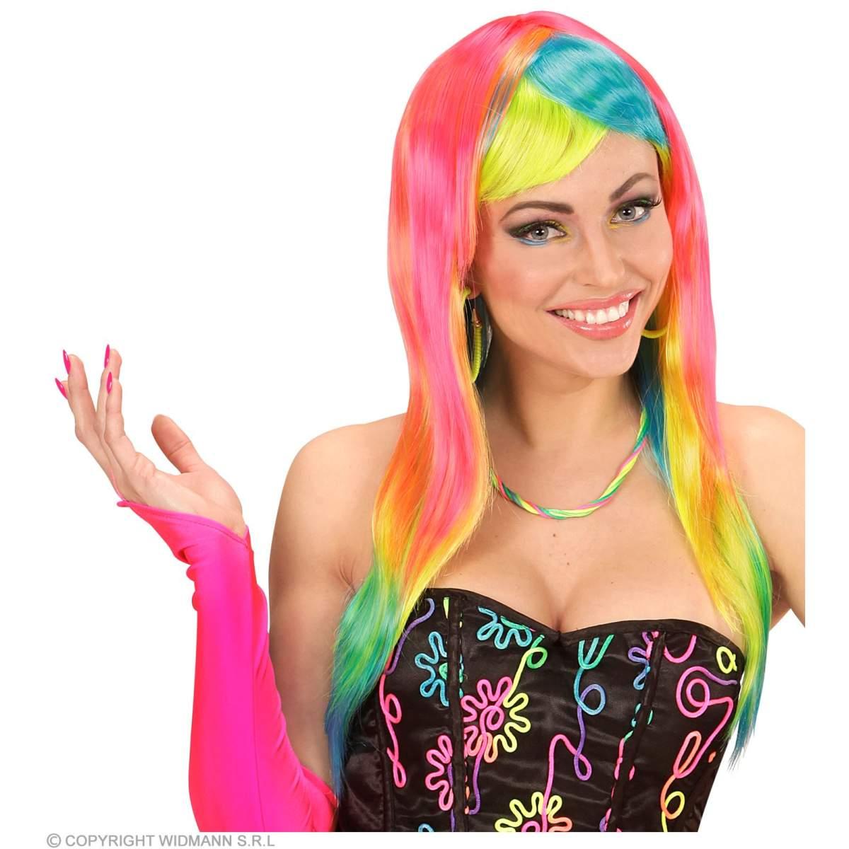 Parrucca Multicolor Liscia Con Frangia |Widmann