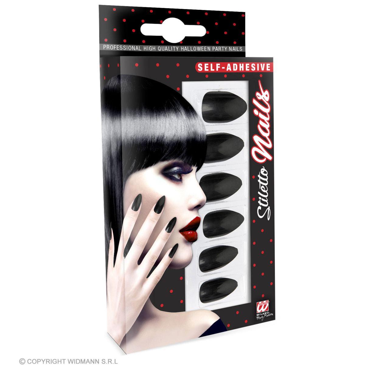 Unghie Nere Adesive Set pz.12 |Widmann