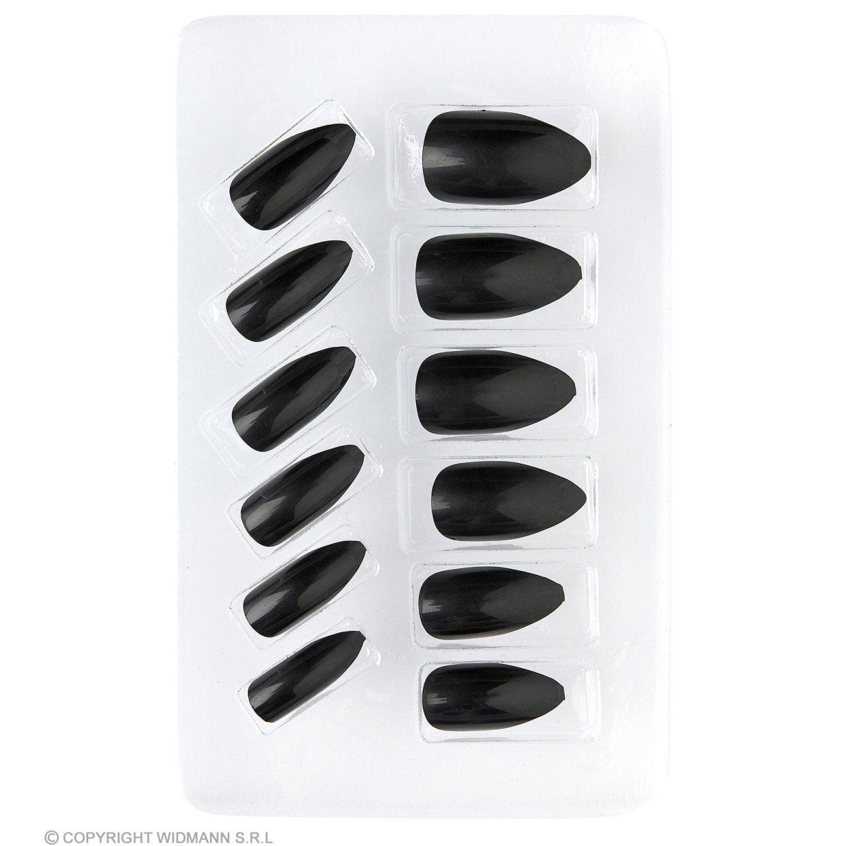 Unghie Nere Adesive Set pz.12 |Widmann