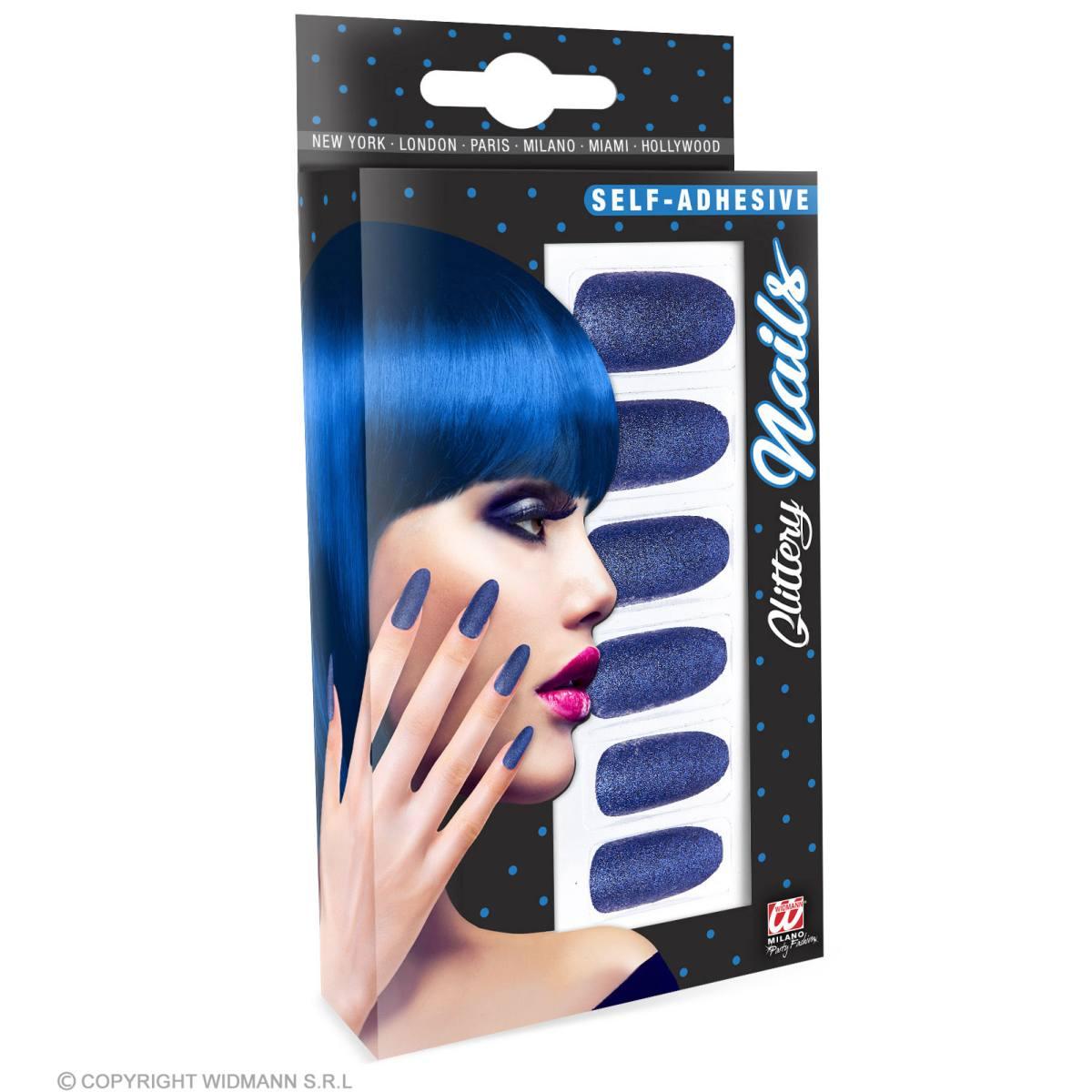 Unghie Adesive Blu Glitter Set pz.12 |Widmann