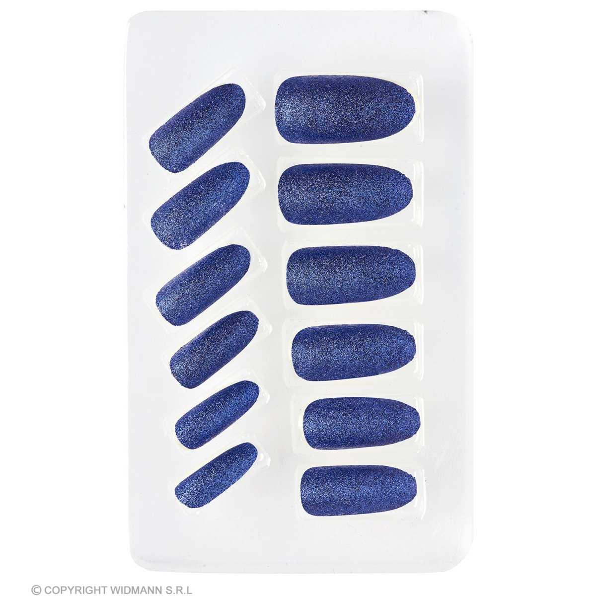 Unghie Adesive Blu Glitter Set pz.12 |Widmann
