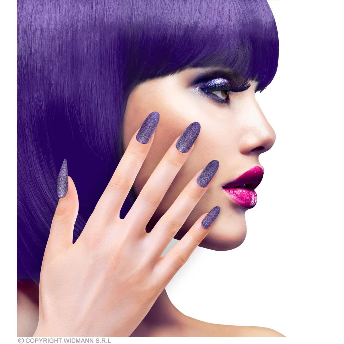 Unghie Adesive Viola Glitter Set pz.12 |Widmann