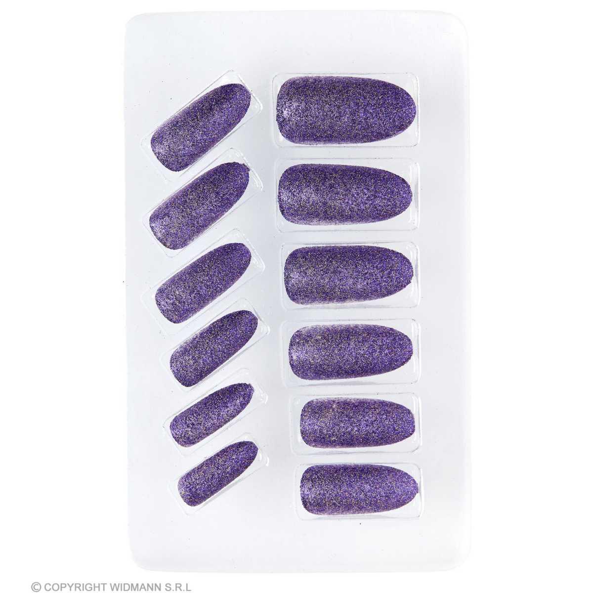 Unghie Adesive Viola Glitter Set pz.12 |Widmann