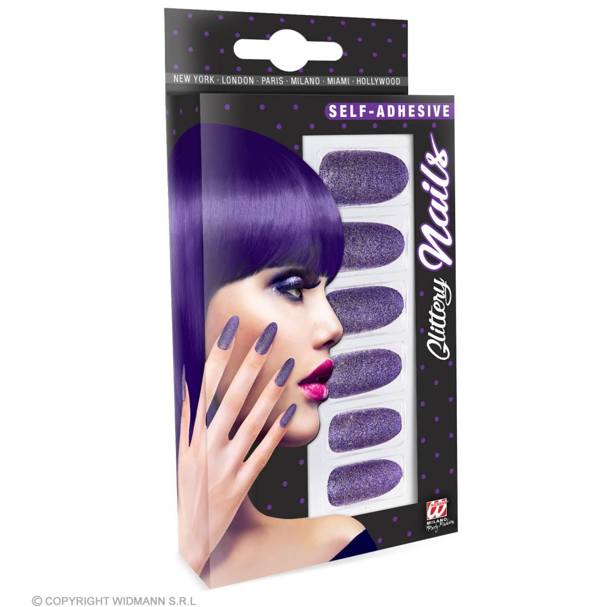 Unghie Adesive Viola Glitter Set pz.12 |Widmann