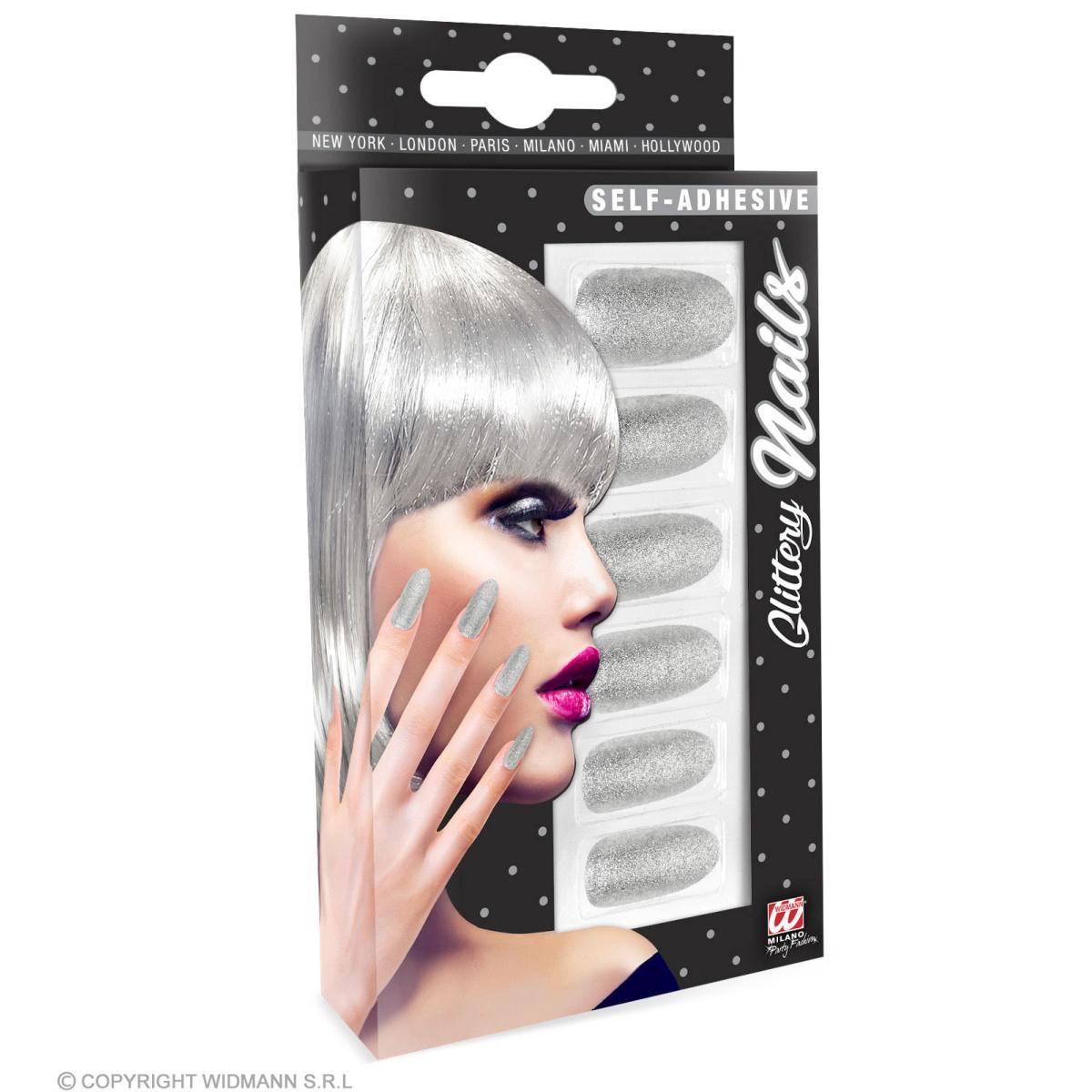 Unghie Adesive Argento Con Glitter Set pz.12 |Widmann