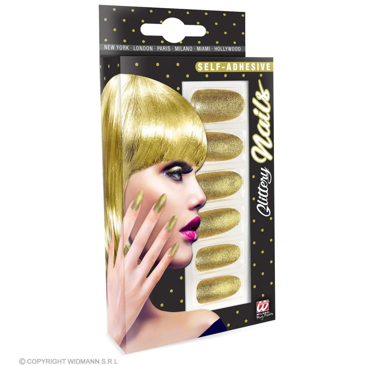 Unghie Adesive Oro Glitter Set pz.12 |Widmann