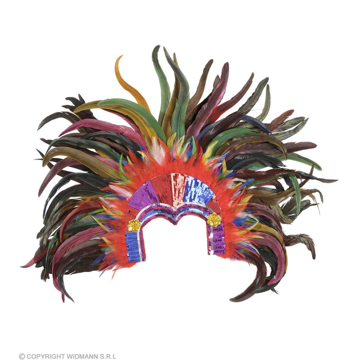 Copricapo Samba Paillettes Con Piume Multicolor |Widmann