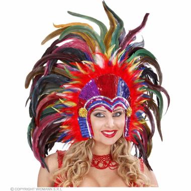 Copricapo Samba Paillettes Con Piume Multicolor |Widmann