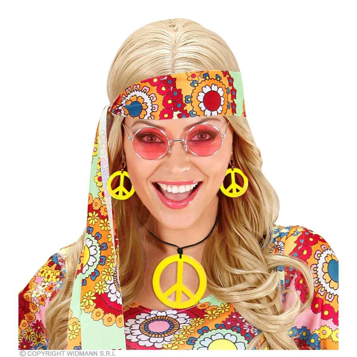 Collana Peace Love Giallo Fluo Con Orecchini |Widmann