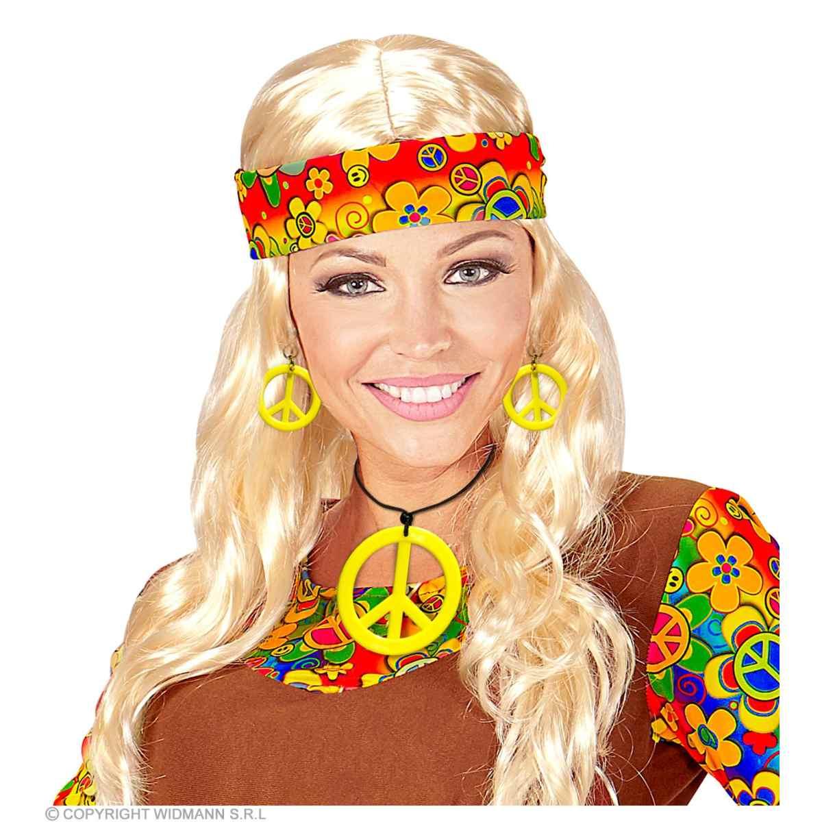 Collana Peace Love Giallo Fluo Con Orecchini |Widmann