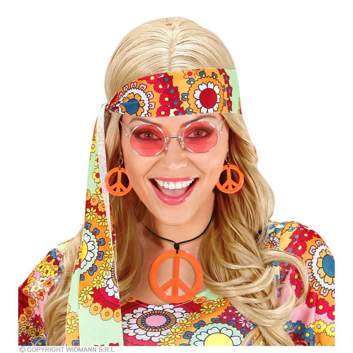Collana Peace Love Arancione Fluo Con Orecchini |Widmann