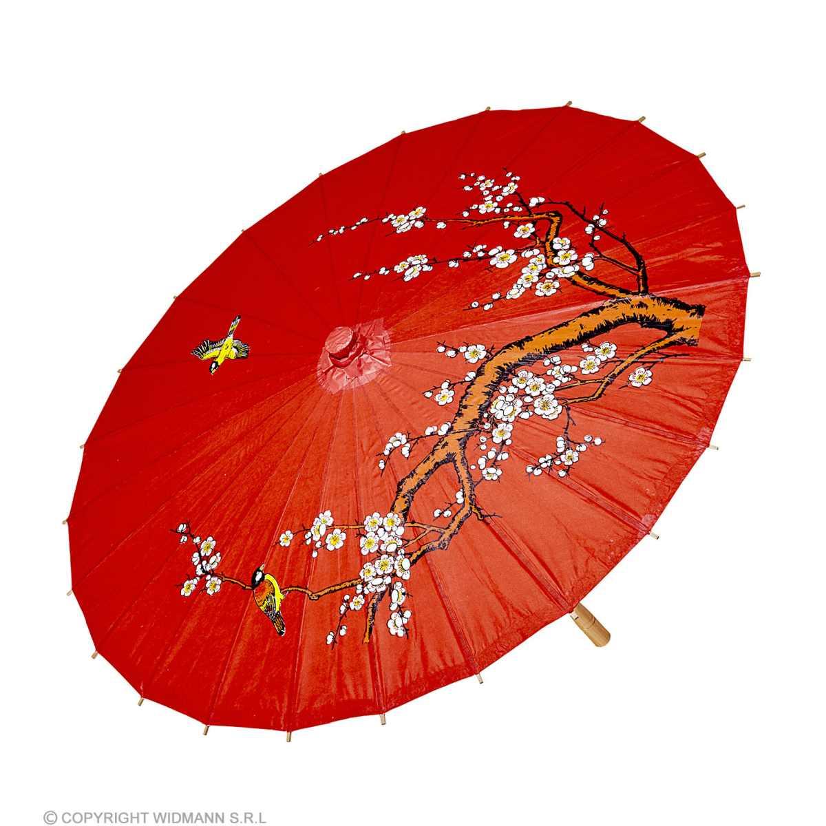 Ombrellino legno carta rosso decori 84 cm