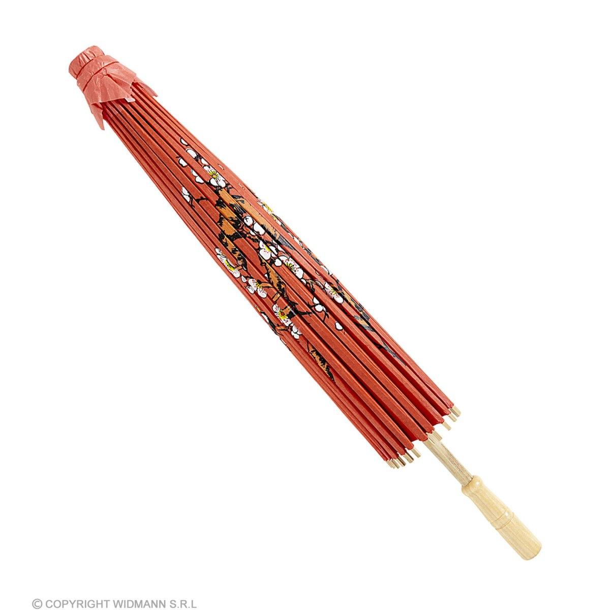 Ombrellino legno carta rosso decori 84 cm