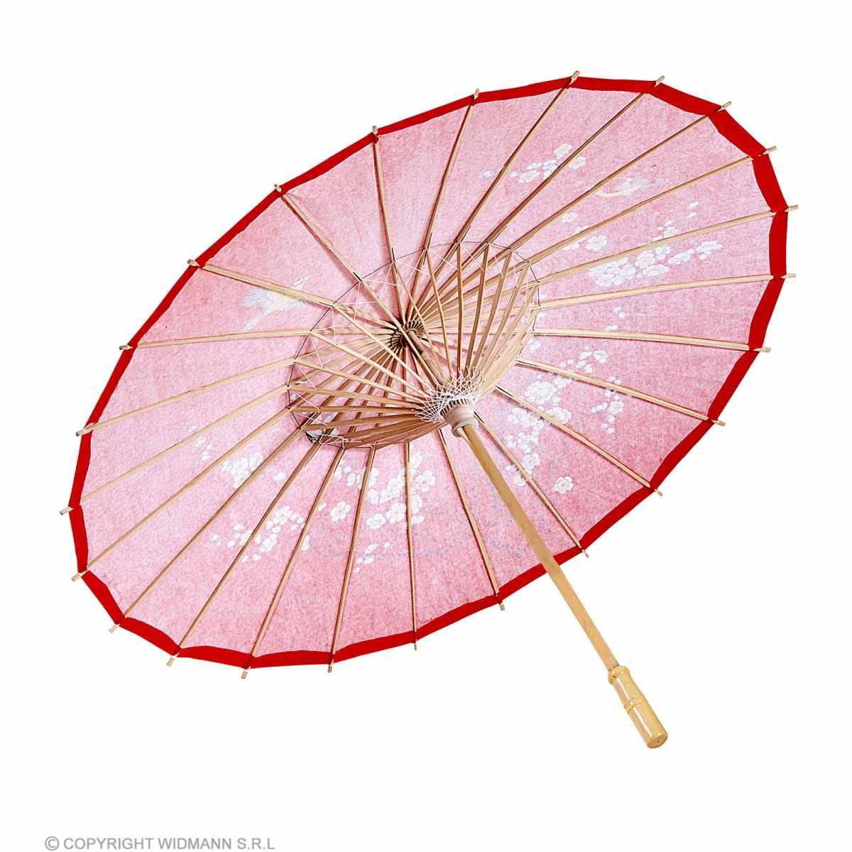 Ombrellino legno carta rosso decori 84 cm