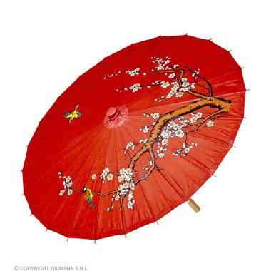 Ombrellino legno carta rosso decori 84 cm