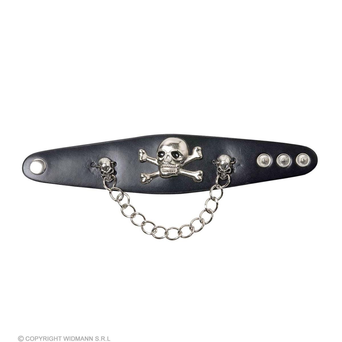 Braccialetto Similpelle Nero Con Teschi E Catene |Widmann