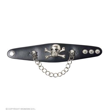 Braccialetto Similpelle Nero Con Teschi E Catene |Widmann