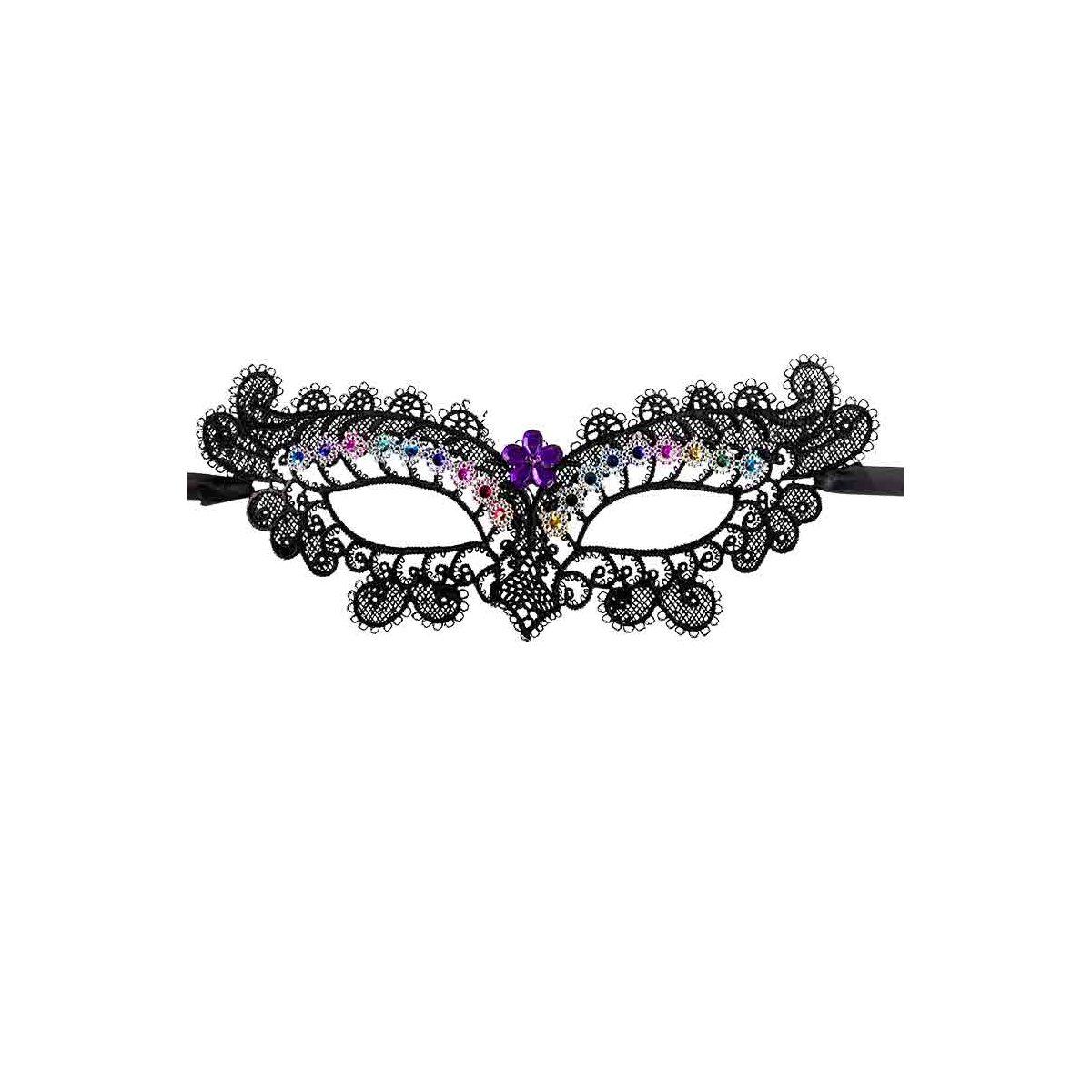 Maschera Viso Tessuto Macrame Nero Con Pietre Colorate |Carnival Toys