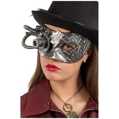 Maschera Viso Pvc Steampunk Argento Con Ingranaggi |Carnival Toys