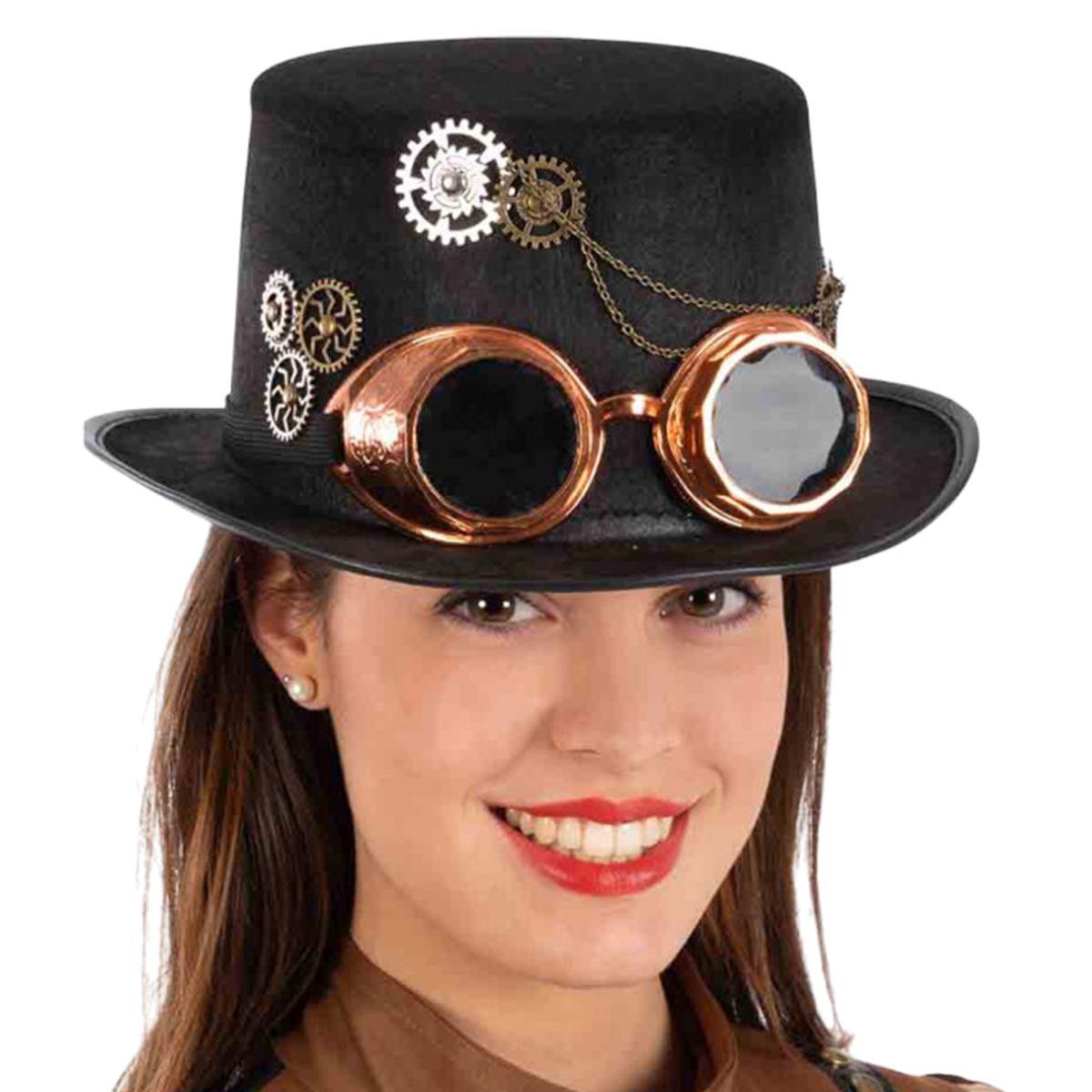Cappello Cilindro Nero Lusso Steampunk Con Occhiali |Carnival Toys